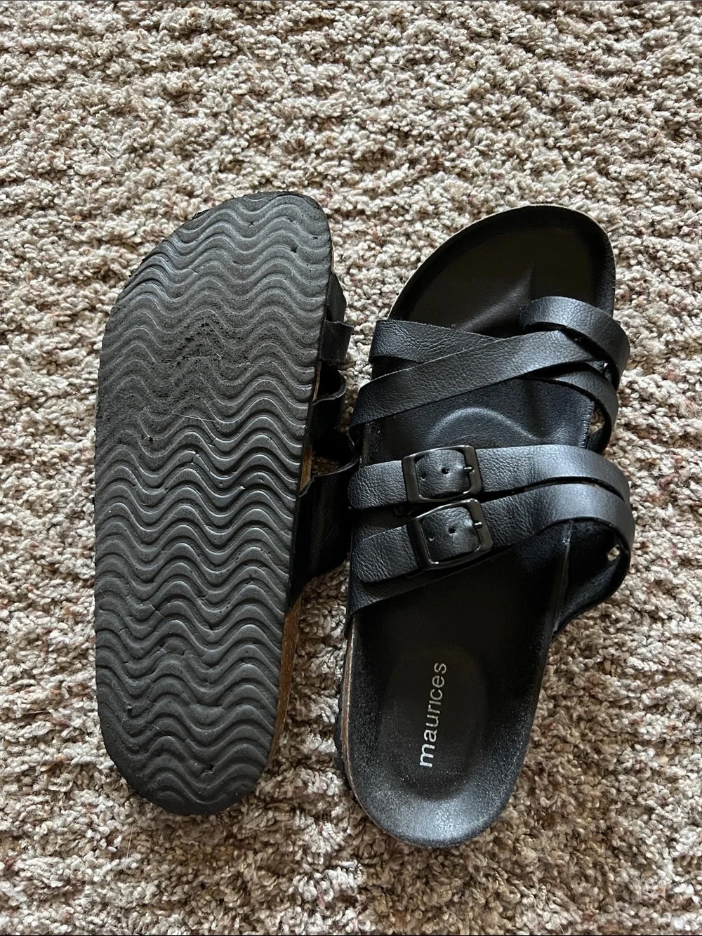 Maurices Black Buckle Crossover Slide Sandals